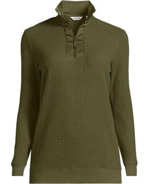 Lands' End Waffelstrick-Pullover Mit Reißverschluss, Damen, Größe Regular, Baumwoll-Mischung/Polyester-Mischung, By - Grün
