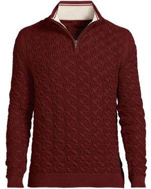 Lands' End Drifter Pullover Mit Struktur Und Halbem Reißverschluss, Herren, Größe:44-46 Regular, Baumwolle, By - Rot