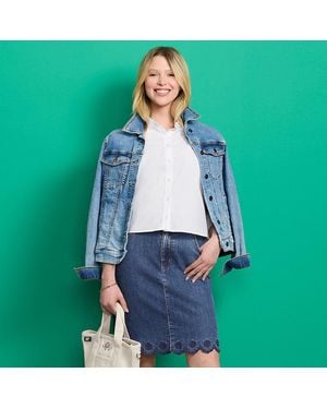 Lands' End Kurzer Soft Denim Rock Mit Besticktem Saum, Damen, Größe:34 Regular, Elasthan/Baumwoll-Mischung, By - Blau