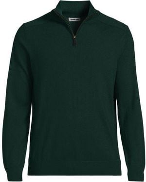 Lands' End Merino-Pullover Mit Reiãÿverschluss, Herren, Grã¶Ãÿe Regular, Grã¼N, By - Grün