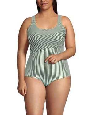 Lands' End Komfort-Badeanzug Chlorresistent Mit Soft Cups Und Colorblock-Streifen, Damen, Größe Plus, Nylon-Mischung, By - Grün