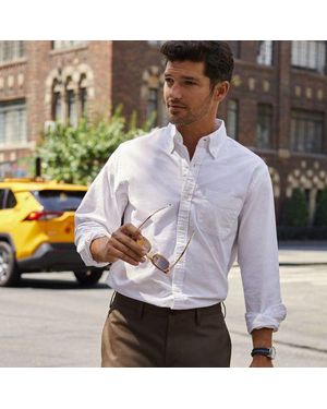 Lands' End Langarm-Oxfordhemd, Classic Fit, Herren, Größe:48-50 Tall, Baumwolle, By - Weiß