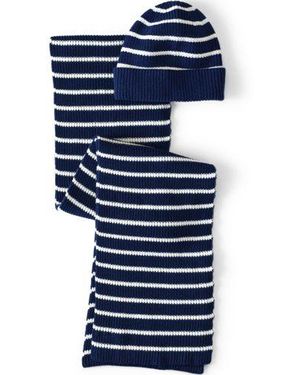 Lands' End Schal-/Mützen-Set Drifter, Damen, Größe:Null Regular, Baumwolle, By - Blau