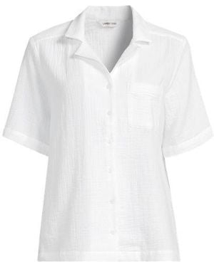 Lands' End Kurzärmelige Musselin-Bluse, Damen, Größe:34 Regular, Baumwolle, By - Weiß