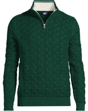 Lands' End Drifter Pullover Mit Struktur Und Halbem Reißverschluss, Herren, Größe:44-46 Regular, Baumwolle, By - Grün