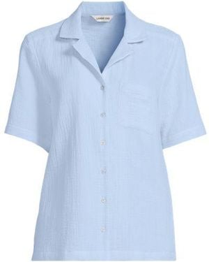 Lands' End Kurzärmelige Musselin-Bluse, Damen, Größe Plus, Baumwolle, By - Blau