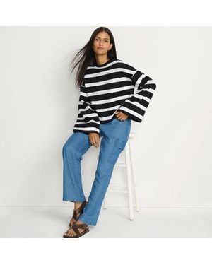 Lands' End Gestreiftes Sweatshirt Mit Weiten Ärmeln, Damen, Größe:32-34 Regular, Baumwoll-Mischung/Polyester-Mischung, By - Blau