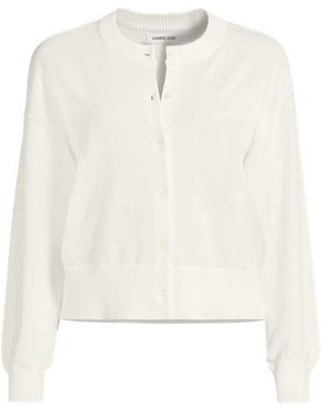 Lands' End Kurzer Feinstrick-Cardigan Aus Baumwolle, Damen, Größe:32-34 Regular, Baumwolle, By - Weiß