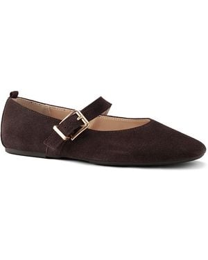 Lands' End Riemchenballerinas Aus Veloursleder, Damen, Größe Regular, Rauleder, By - Schwarz