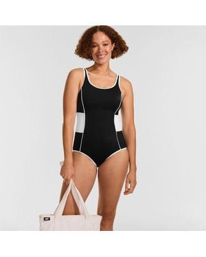 Lands' End Colorblock Komfort-Badeanzug Chlorresistent Mit Soft Cups, Damen, Grã¶Ãÿe:34 Regular, Polyester-Mischung, By - Schwarz