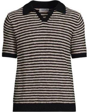 Lands' End Leinenmix-Polopullover Mit Kurzen Ärmeln, Herren, Größe:44-46 Regular, By - Schwarz