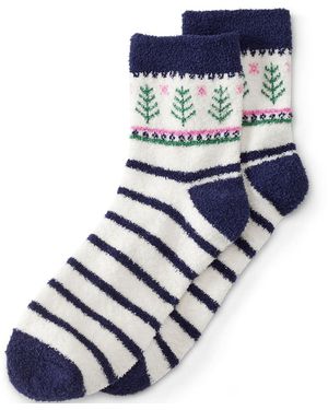 Lands' End Flauschige Weihnachtssocken, Damen, Größe:Null Regular, By - Blau