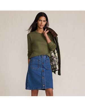 Lands' End Kurzer Soft Denim Jeansrock Mit Knöpfen, Damen, Größe:34 Regular, Elasthan/Baumwoll-Mischung, By - Blau