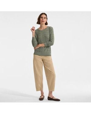 Lands' End Soft Flow Rundhalspullover Aus Leinenmix, Damen, Größe Petite, By - Grün