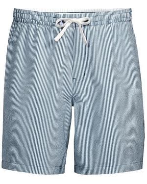 Lands' End Seersucker-Badeshorts Mit Hydroliner, 18 Cm, Herren, Größe:44-46 Regular, Elasthan/Polyester-Mischung, By - Blau