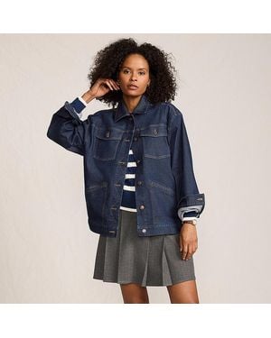 Lands' End Trucker-Jeansjacke, Oversized, Damen, Größe Regular, Baumwoll-Mischung/Polyester-Mischung, By - Blau