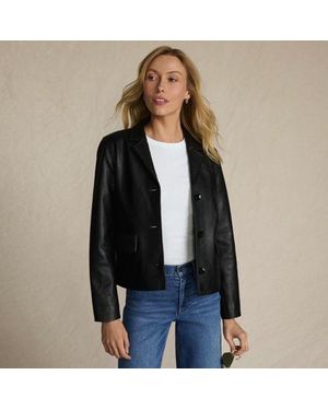 Lands' End Lederjacke Mit Reverskragen, Damen, Größe Regular, Leder, By - Schwarz