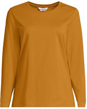 Lands' End Langärmeliges Supima-Shirt Mit Rundausschnitt, Damen, Größe Regular, By - Orange