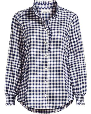 Lands' End Flanellbluse Mit Rüschenkragen, Damen, Größe Plus, Baumwolle, By - Blau