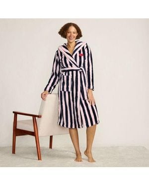 Lands' End X Lulu Guinness Fleece-Bademantel Mit Streifen, Damen, Größe Regular, Polyester, By - Blau