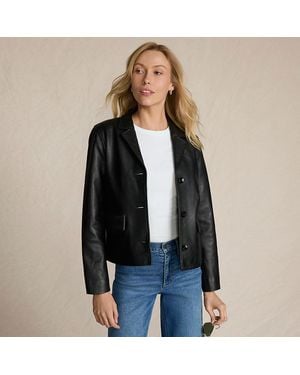 Lands' End Lederjacke Mit Reverskragen, Damen, Größe Regular, Leder, By - Schwarz