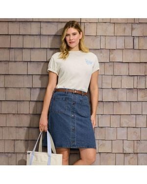 Lands' End Kurzer Soft Denim Jeansrock Mit Knöpfen, Damen, Größe:34 Regular, Elasthan/Baumwoll-Mischung, By - Blau