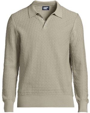 Lands' End Korbstrick-Pullover Mit Polokragen, Herren, Größe:44-46 Regular, Baumwolle, By - Grau