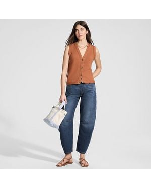 Lands' End Soft Denim Relaxte Barrel-Jeans Mid Waist, Damen, Größe:34 Regular, By - Blau