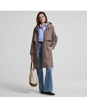 Lands' End Verstaubarer Wasserdichter Squall Kapuzen-Regenmantel Gemustert, Damen, Größe Petite, Polyester, By - Blau