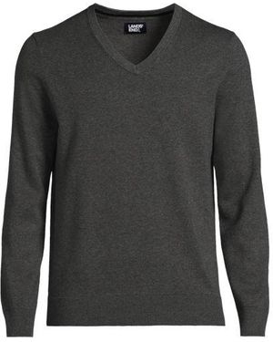 Lands' End V-Pullover Aus Baumwoll-Feinstrick, Herren, Größe:44-46 Regular, Baumwolle, By - Grau