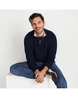Lands' End Drifter Pullover Mit Struktur Und Halbem Reißverschluss, Herren, Größe:44-46 Regular, Baumwolle, By - Blau