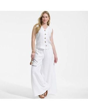 Lands' End Premium Reinleinen-Top Mit Knöpfen, Damen, Größe:34 Regular, Leinen, By - Weiß