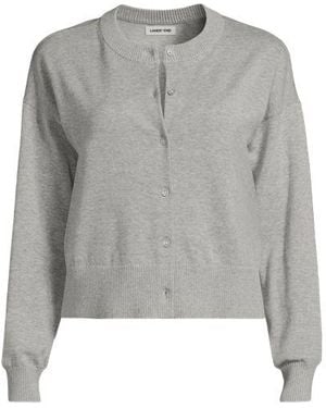 Lands' End Kurzer Feinstrick-Cardigan Aus Baumwolle, Damen, Größe:32-34 Regular, Baumwolle, By - Grau