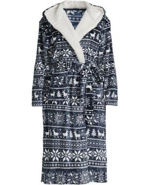 Lands' End Fleece-Kapuzenmorgenmantel, Damen, Größe Petite, Polyester, By - Blau