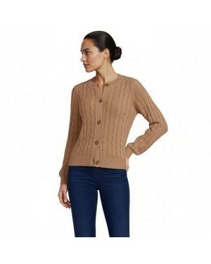 Lands' End Zopfmuster-Cardigan Drifter Mit Ballonärmeln, Damen, Größe Petite, Baumwolle, By - Braun
