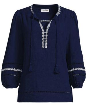 Lands' End Musselin-Schlupfbluse Mit 3/4-Ärmeln, Damen, Größe:34 Regular, By - Blau