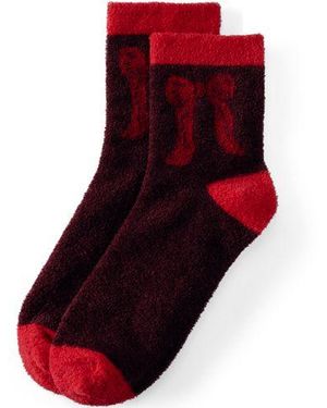 Lands' End Flauschige Weihnachtssocken, Damen, Größe:Null Regular, By - Rot