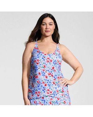 Lands' End Tankinitop Mit Tulpensaum Chlorresistent, Damen, Grã¶Ãÿe Plus, Nylon-Mischung, By - Blau