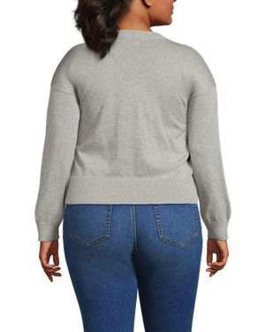 Lands' End Kurzer Feinstrick-Cardigan Aus Baumwolle, Damen, Größe Plus, Baumwolle, By - Grau
