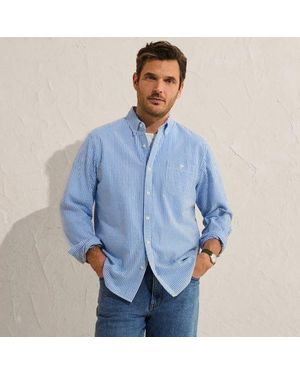 Lands' End Seersucker-Hemd Mit Langen Ärmeln - Blau