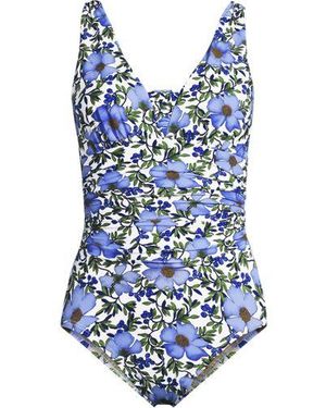 Lands' End Shape-Badeanzug Mit V-Ausschnitt Und Verstellbaren Trägern Slender, Damen, Größe Plus, Nylon-Mischung, By - Blau