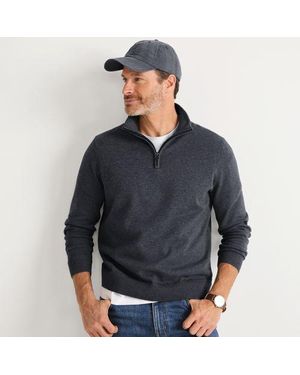 Lands' End Troyer-Pullover Aus Baumwoll-Feinstrick, Herren, Größe:44-46 Regular, Baumwolle, By - Blau