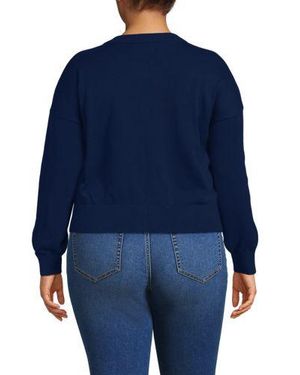 Lands' End Kurzer Feinstrick-Cardigan Aus Baumwolle, Damen, Größe Plus, Baumwolle, By - Blau
