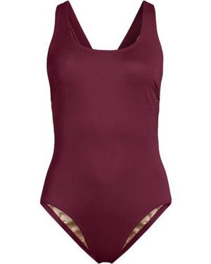 Lands' End Komfort-Badeanzug Mit Gekreuzten Trägern, Hohes Bein, Damen, Größe Regular, Nylon-Mischung, By - Rot