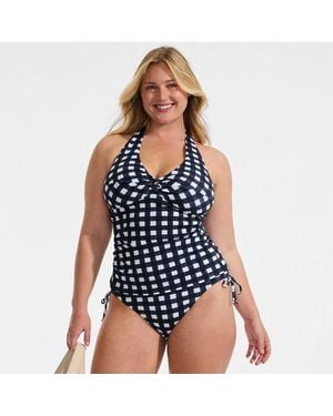 Lands' End Neckholder-Tankinitop Aus Piqué, Damen, Größe Plus, Nylon-Mischung, By - Blau