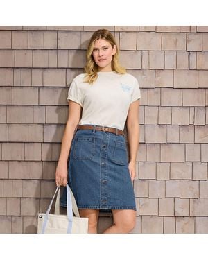 Lands' End Kurzer Soft Denim Jeansrock Mit Knöpfen, Damen, Größe:34 Regular, Elasthan/Baumwoll-Mischung, By - Blau