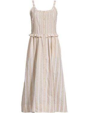 Lands' End Soft Ease Midikleid Mit Biesen Aus Leinenmix, Damen, Größe Regular, Baumwolle/Leinen, By - Natur