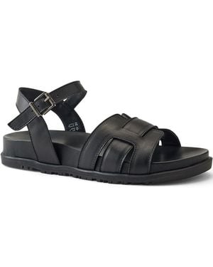 Lands' End Ledersandalen Mit Knöchelriemchen, Damen, Größe Regular, Leder, By - Schwarz
