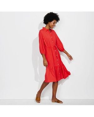 Lands' End Midi-Hemdblusenkleid, Damen, Größe:32-34 Petite, Viskose, By - Rot