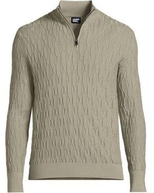 Lands' End Pullover Aus Baumwoll-Strukturstrick Mit Troyer-Kragen, Herren, Größe:44-46 Regular, Baumwolle, By - Grün